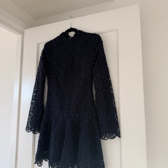 NWT Jonathan Simkhai Joy Navy Mini Dress Sz 2 Midnight Guipure Lace Scallop Hem - Picture 4 of 7
